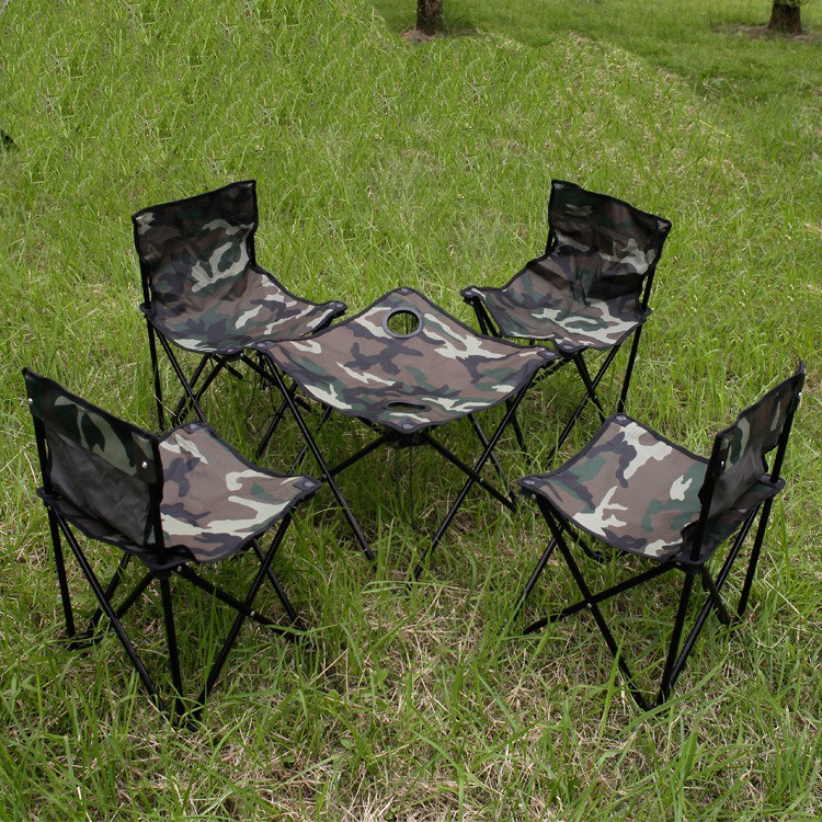 Army Green Camouflage 5PCS Camping Set, 1 Table 4 Chairs for outdoor