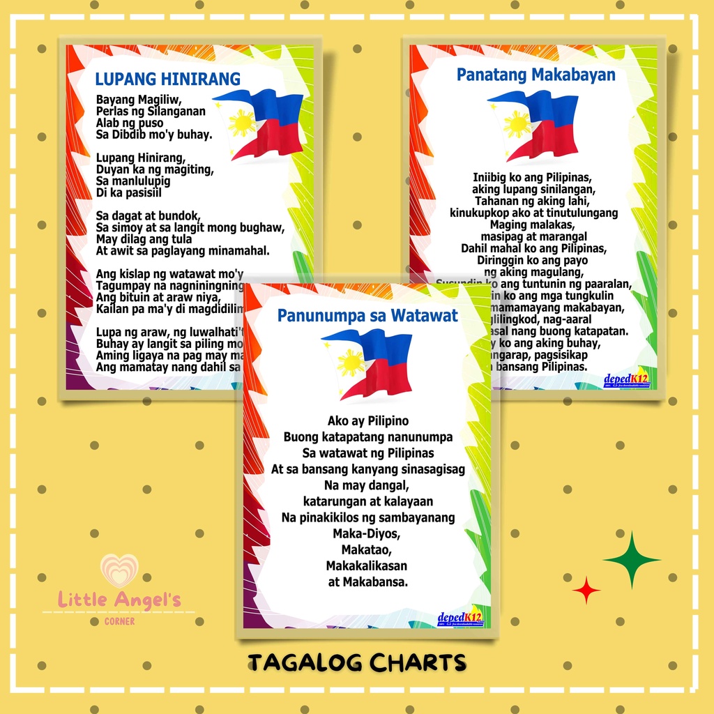 TAGALOG EDUCATIONAL CHARTS (A4 LAMINATED ) | Shopee Singapore