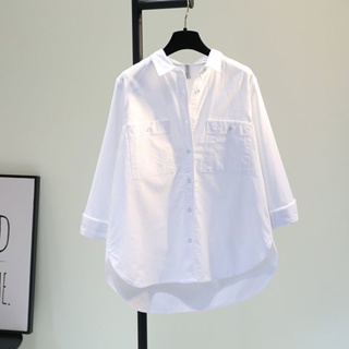 Linen Cotton Women White Shirts and Blouses Simple Fashion Long