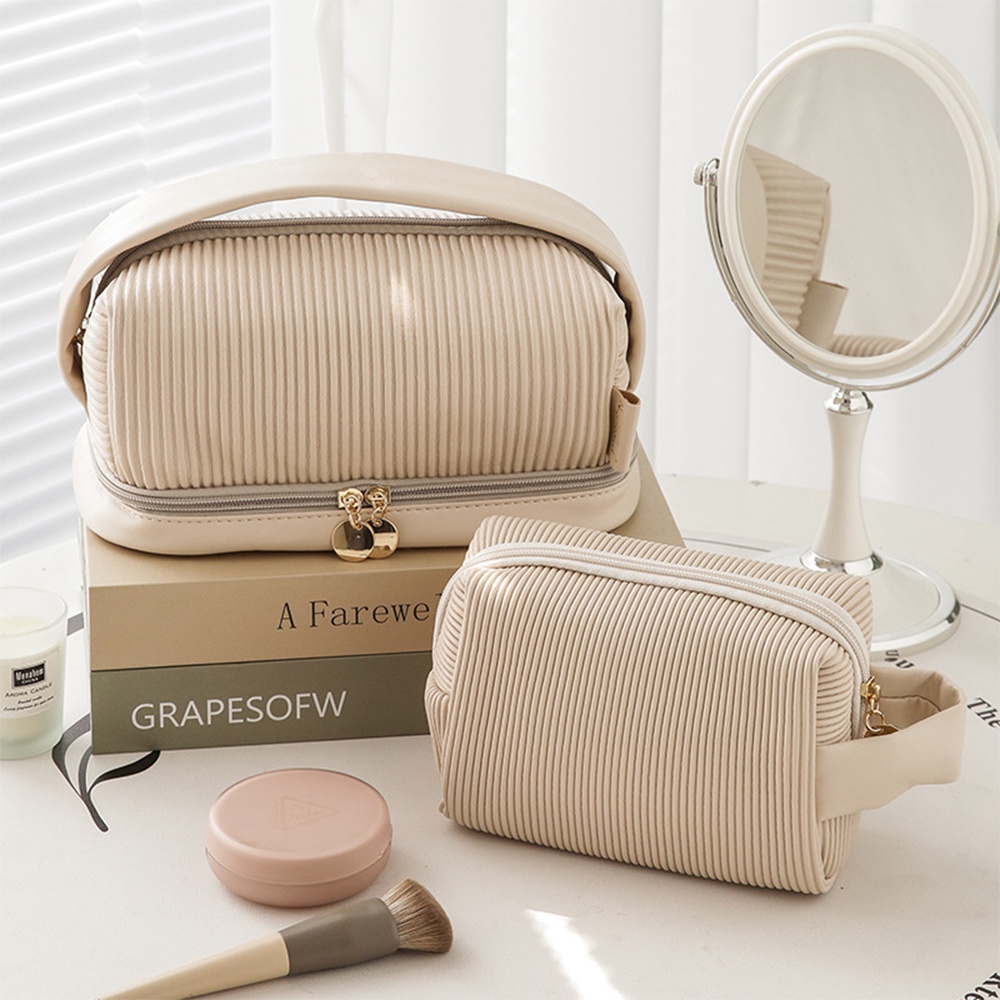 Layer Toast Makeup Bag PU Leather Clutch Cosmetic Bag Large