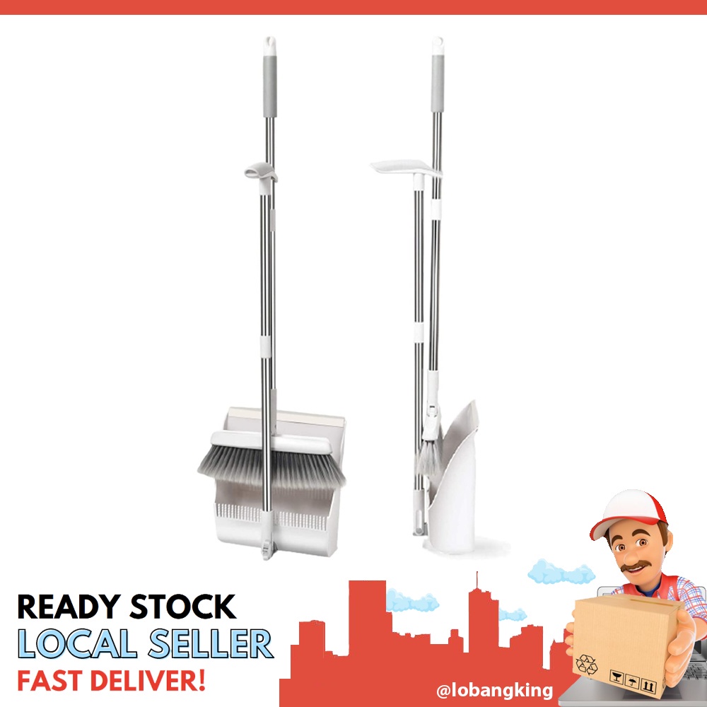 [sgstock] Upgraded Upright Dustpan and Broom Set, 3 Layers Bristles