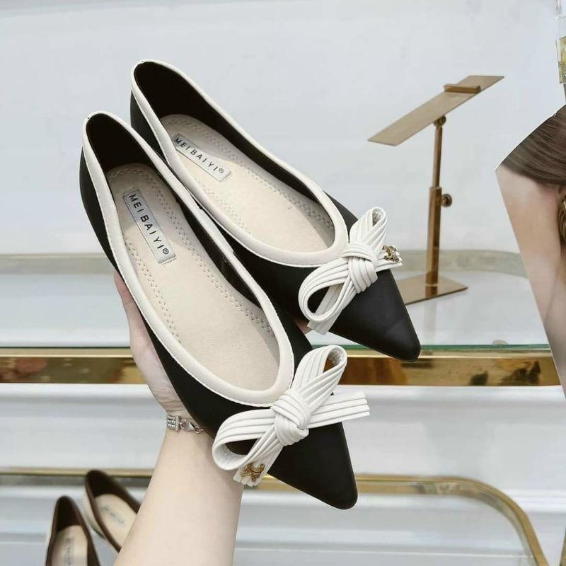 Meibaiyi Super Soft Ballet Flats With Bow Tie Design Fullbox Authentic