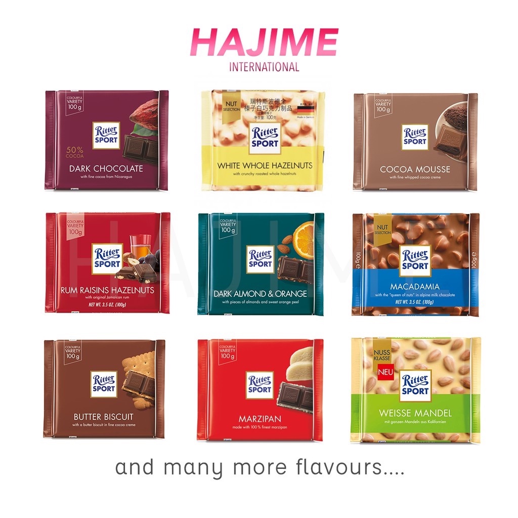 Ritter Sport Chocolate 100g 34 Asst. Flavours (Made In Germany