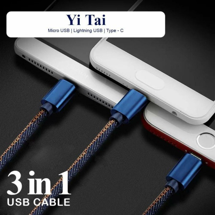 YI TAI - Kabel Data Micro Type C Lightning 3 In 1 Denim Fast Charging - Gambar 2