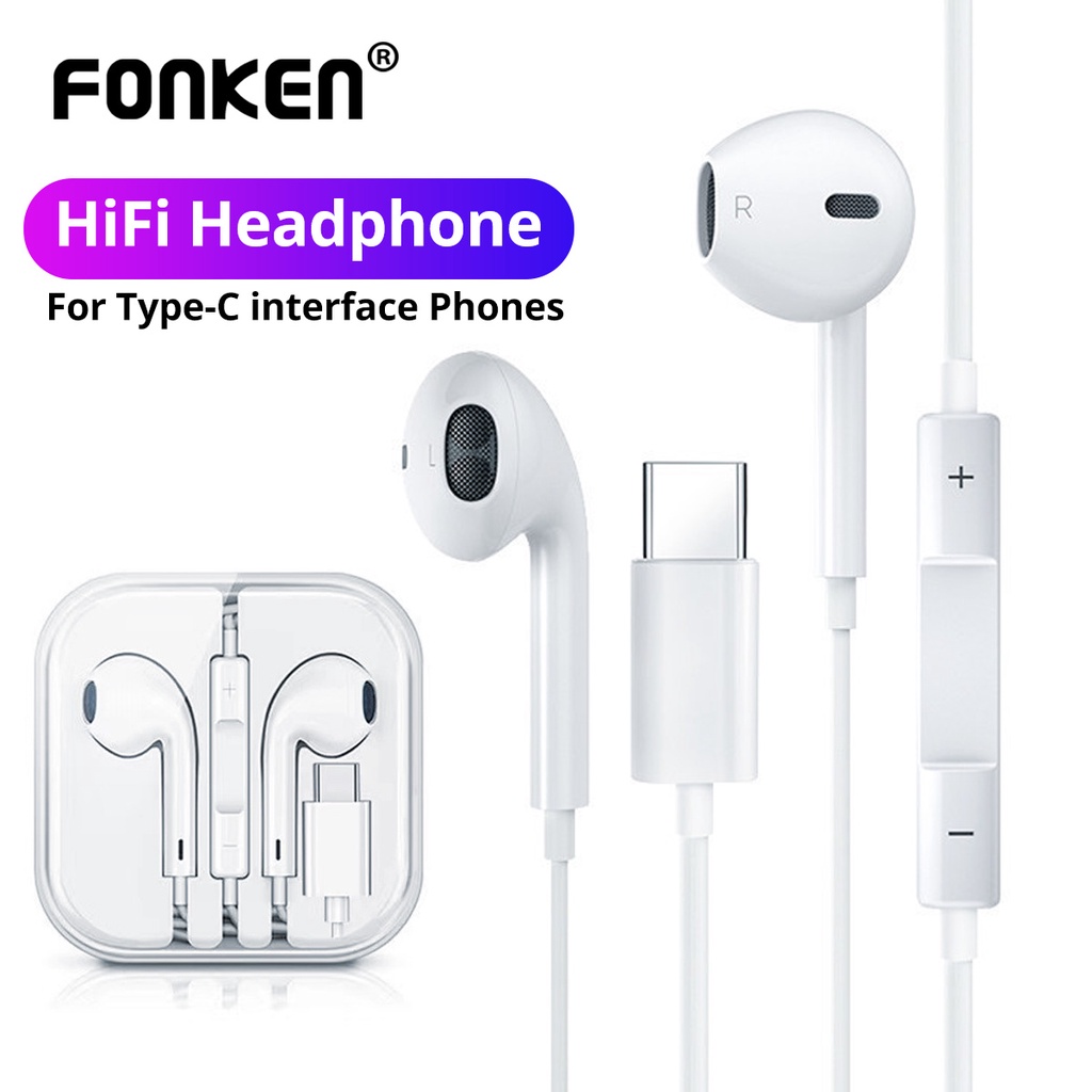 Fonken Type C Wired Earphone for Aple 15 Series 3.5mm Jack Earphone ...