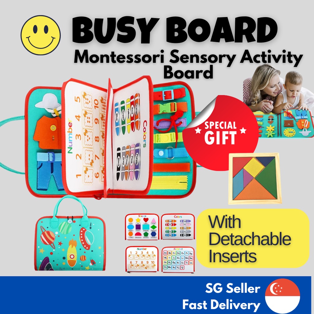 Toddler Busy Board with Detachable Insert - Montessori Sensory Activity ...