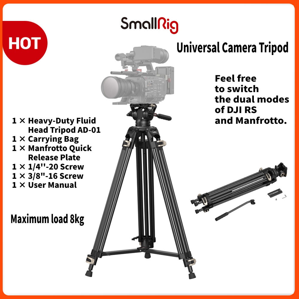 SmallRig Universal Camera Tripod Heavy-Duty Fluid Head Max.Load 8kg ...
