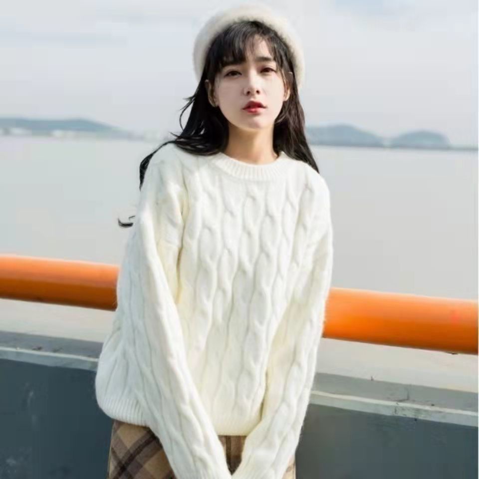 Loose-fitting, Versatile Striped Contrast-color Pullover Knitted Sweater