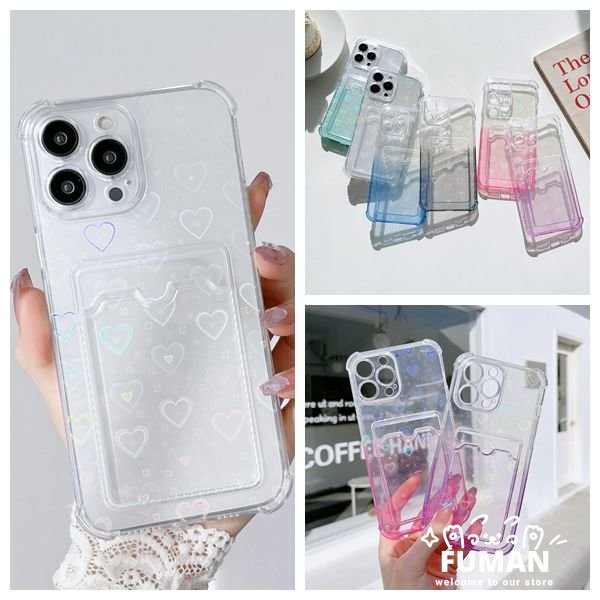 Transparent Casing For Samsung Galaxy S22 S21 Ultra Plus S21 FE S21+ S22+ A42 5G Case Gradient Clear Card Holder Phone Case Soft Wallet Card With Love Heart Laser Card Paper Cover