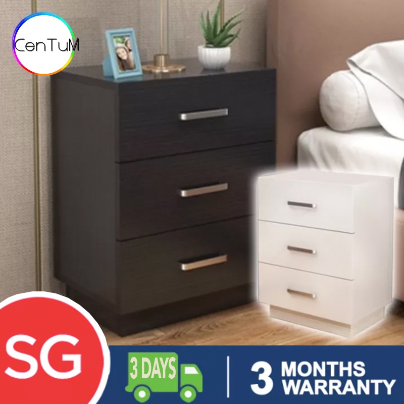 Leva Bedside Table Drawer 3 Drawers Cupboard Thick Wood Small Bedside ...