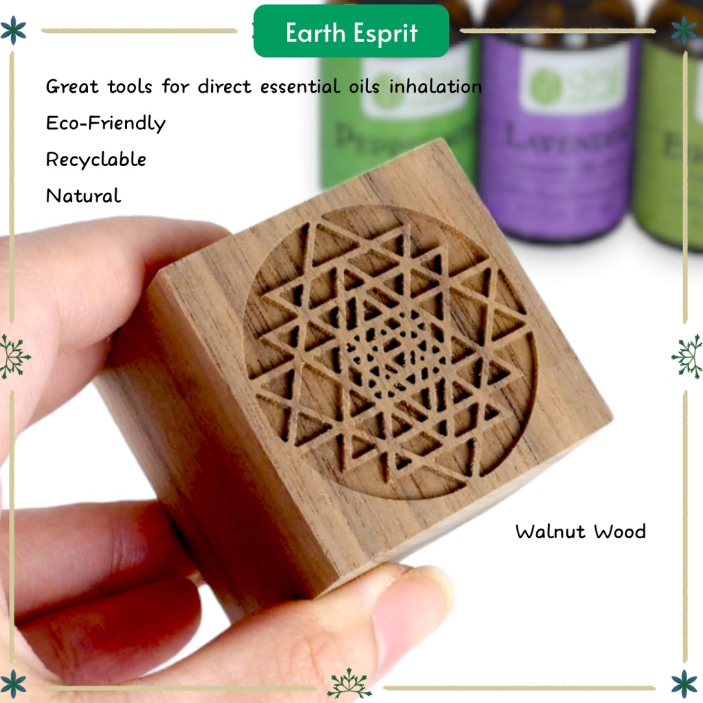 Sri Yantra Mini Wood Block Aroma Diffuser Walnut, Natural, Recyclable