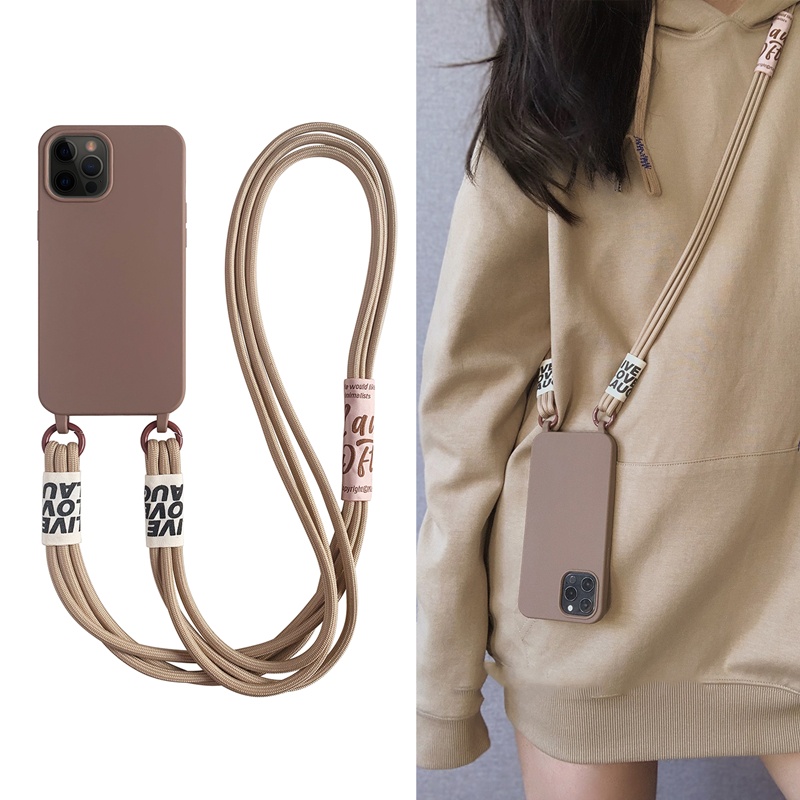 Crossbody Lanyard Solid Soft Phone Case For iPhone 13 MiNi 12 11 Pro Max 14 Pro XS XR X 8 7 Plus SE3 Korea Strap Silicone Cover