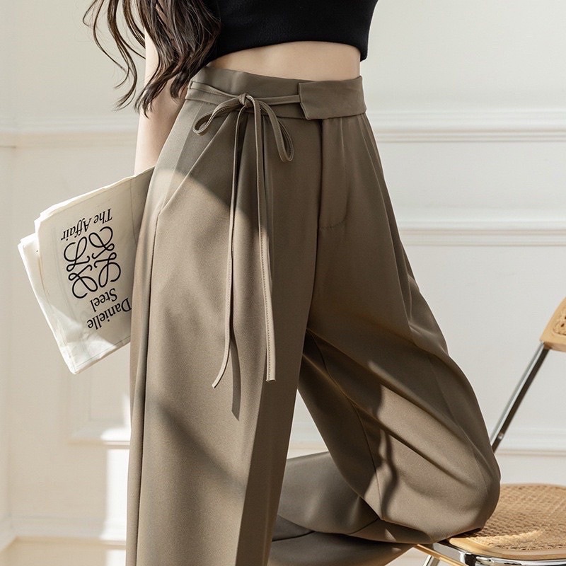 Women's High Waist Wide Leg Plain Pants | Shopee Singapore