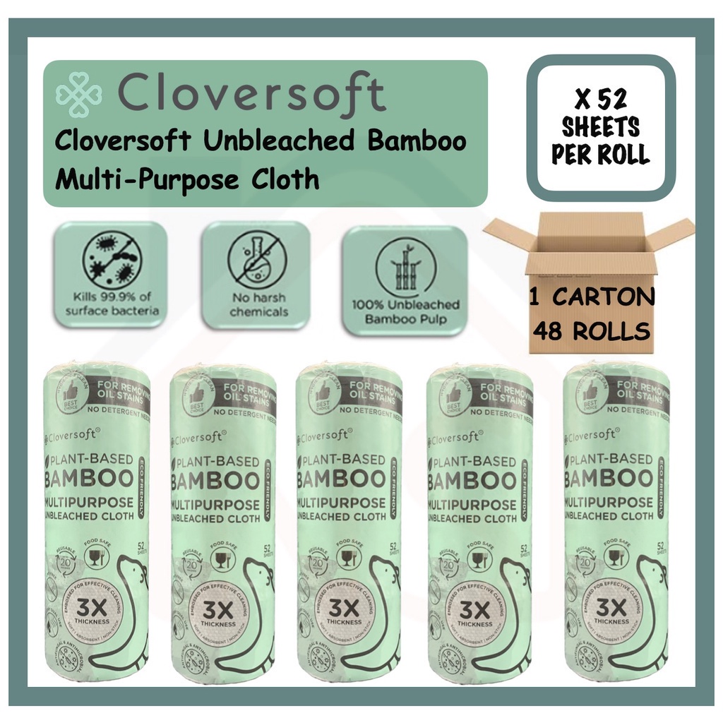 (1 CARTON 48 ROLLS) CLOVERSOFT Plant-Based Unbleached Bamboo Multi ...