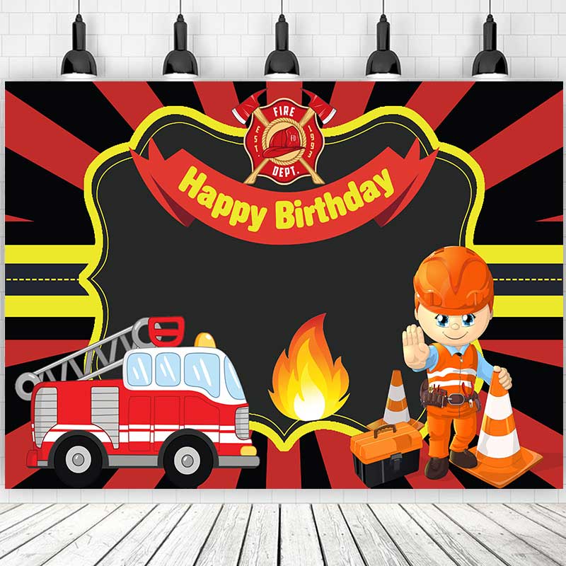 Fire Engine Birthday Backdrop Photography Baby Shower Kids Children Red ...