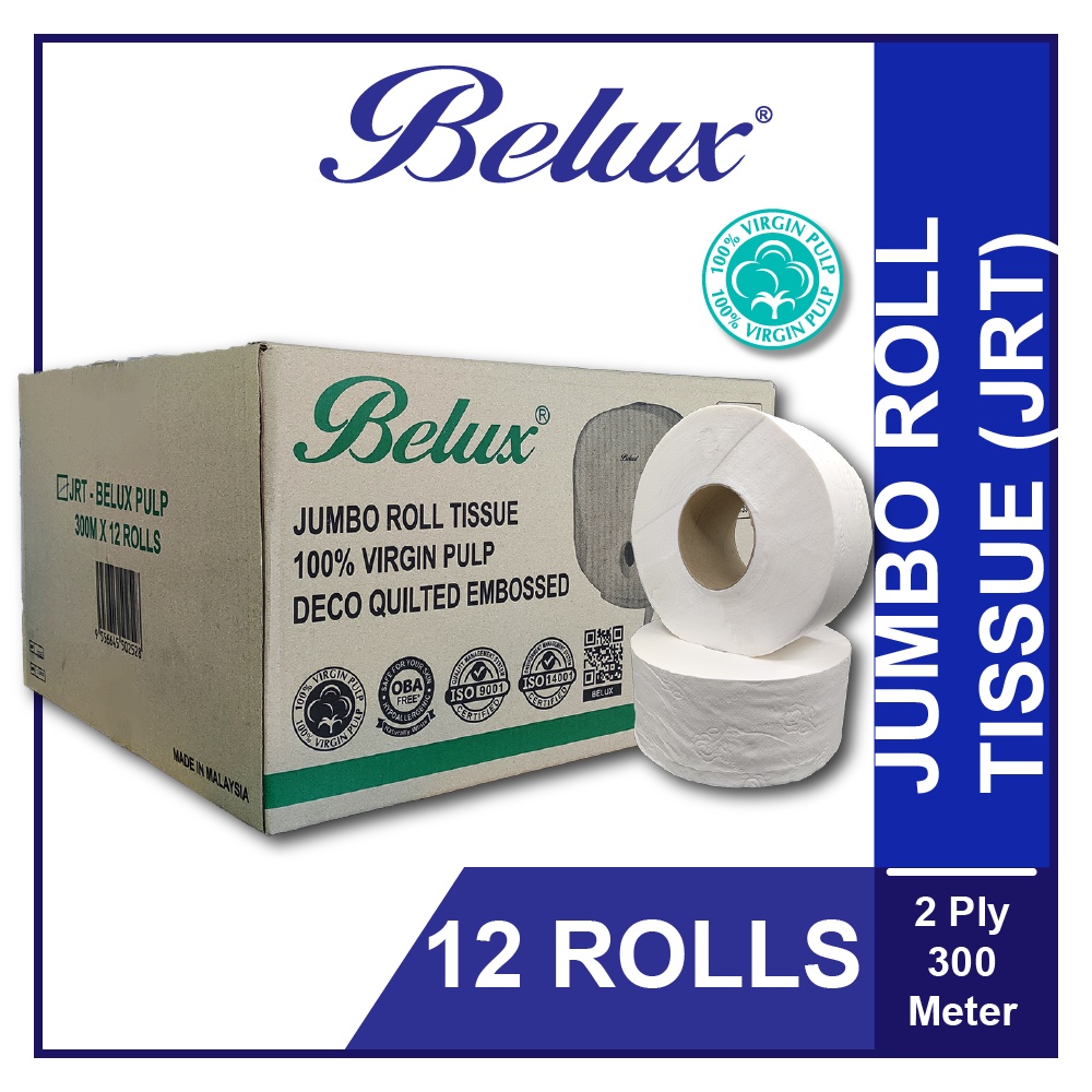 CLEARANCE 250M X 12ROLLS © BELUX SUPER JUMBO ROLL TOILET PAPER TOILET