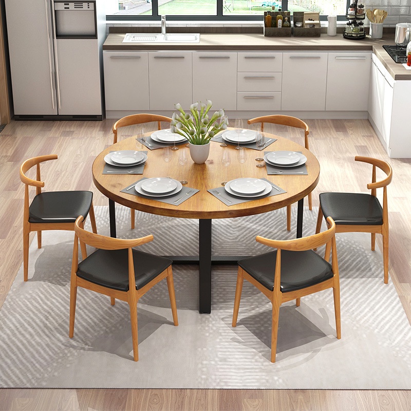 TLQ Solid Wood Round Table Restaurant Table Dining Table And Chair