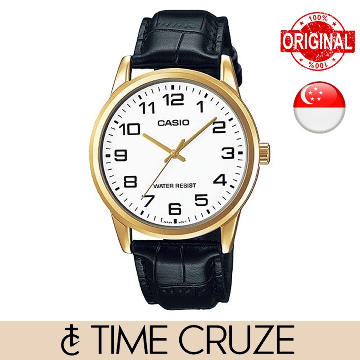 Time Cruze Casio MTP V001 Analog Quartz Brown Leather Strap White Dial Men Watch MTP V001GL 7BUDF MTP V001GL 7B