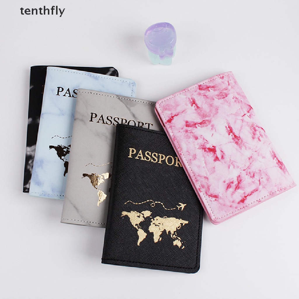 tenthfly Fashion PU Leather Hot Stamping Map Passport Book Cover Simple Plane Women Men Travel