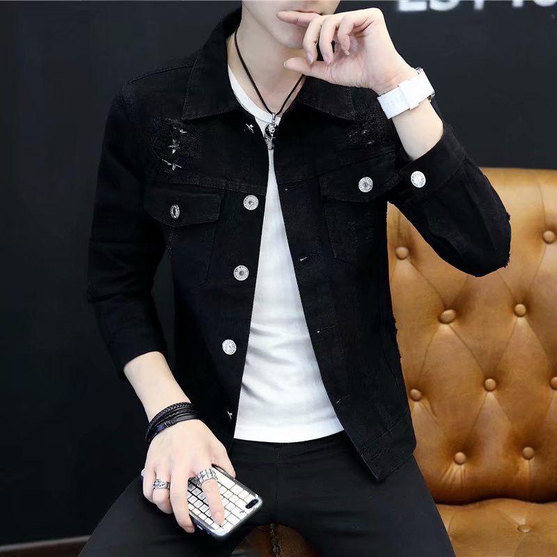 # Men's Clothing Coat Jacket# Spring and Autumn New Black Denim Jacket# Men's Teen Jacket Men's Korean-Style Slim Denim Jacket Men's Denim Jacket