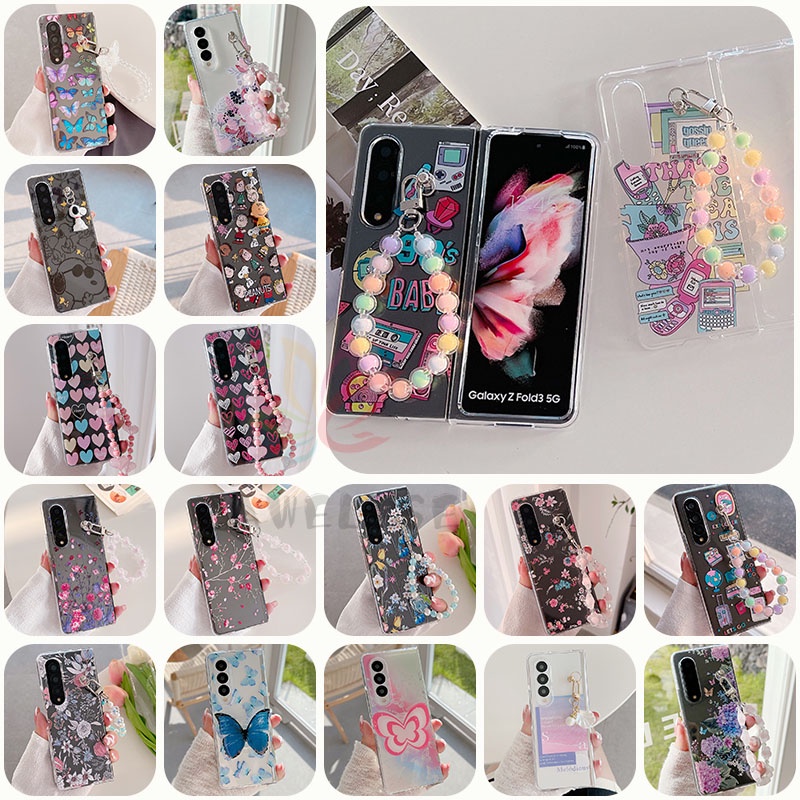 Cute Cartoon Print Pendant Clear Casing Samsung Galaxy Z Fold 4 Z Fold 3 5G Z Fold 4 Zold3 Hard Transparent Shockproof Protective Samsung Z Fold4  Z Fold 3 Phone Case