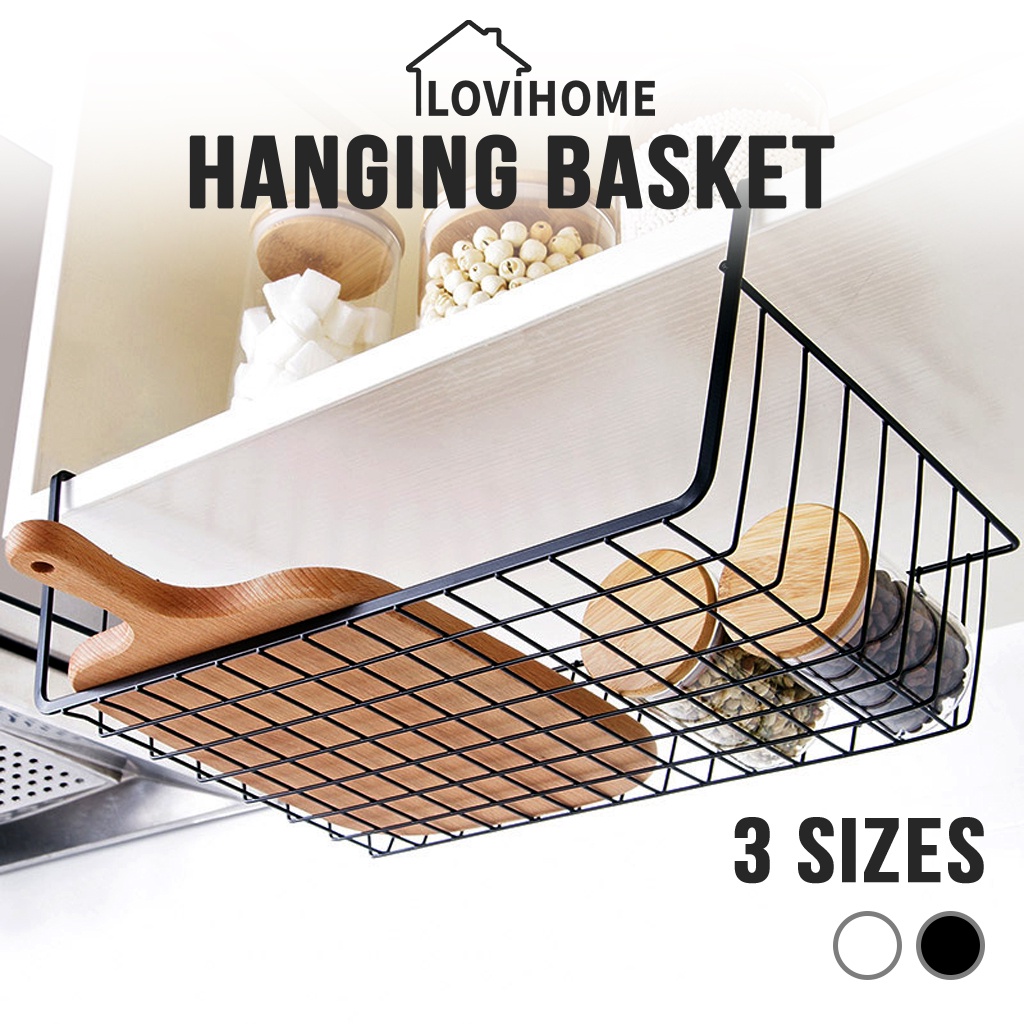SG Cupboard Hanging Basket Rack - Under Shelf Wardrobe Organizer Laundry Closet Clothes Hook Storage Kitchen Organiser