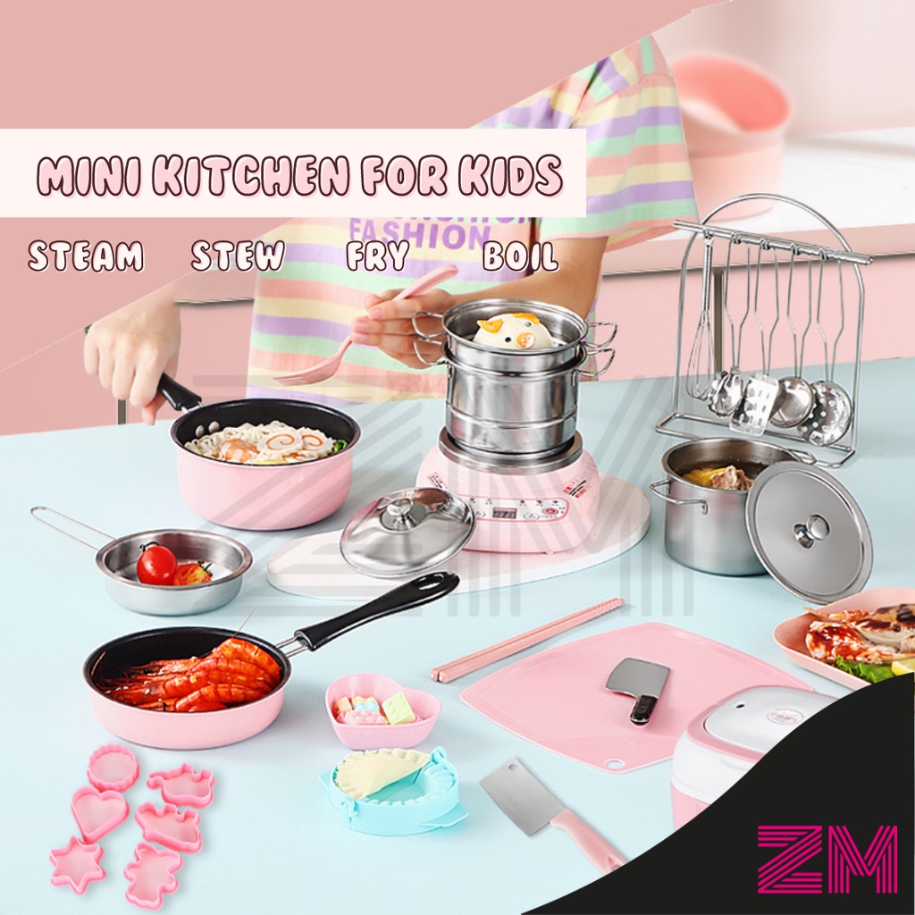 Kids Educational Real Cooking Mini Kitchen Can Cook Play Children s Cooking Toys Small Stainless Steel Kitchenware Set Shopee Singapore