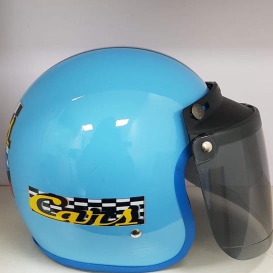 HELM BOGO ANAK/ HELM RETRO KIDS/ ANT MINI JUNIOR BLUE + KACA (MOTIF RANDOM) - Gambar 3