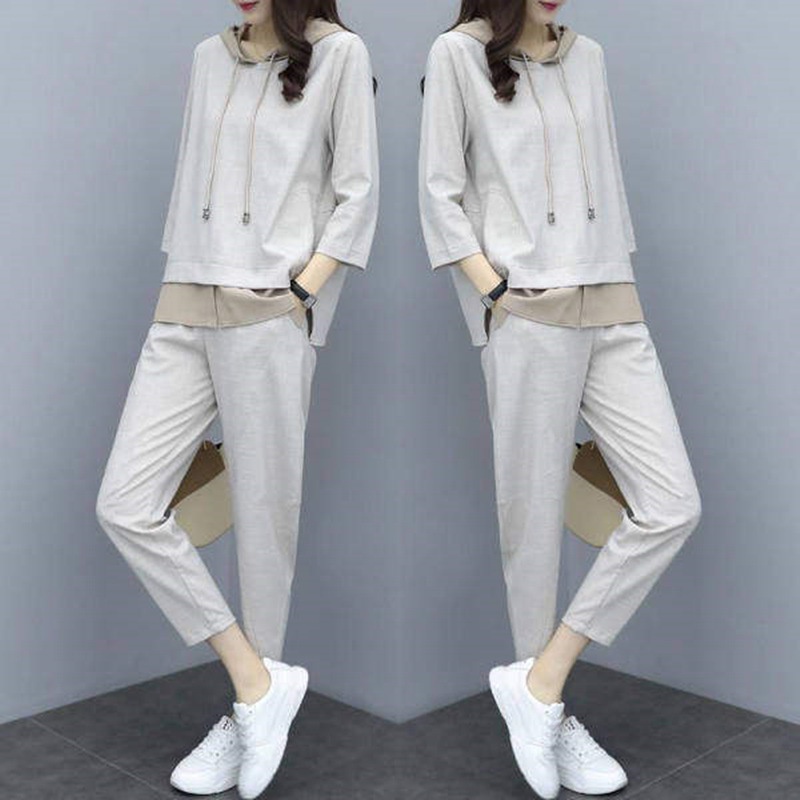 S- 3XL Sportswear Set Women Fashion Casual Suit Lady Tracksuit Long Sleeve Hooded Sweatshirt + Long Pants Loose Korean Style Plus Size Set Wear Autumn Winter
