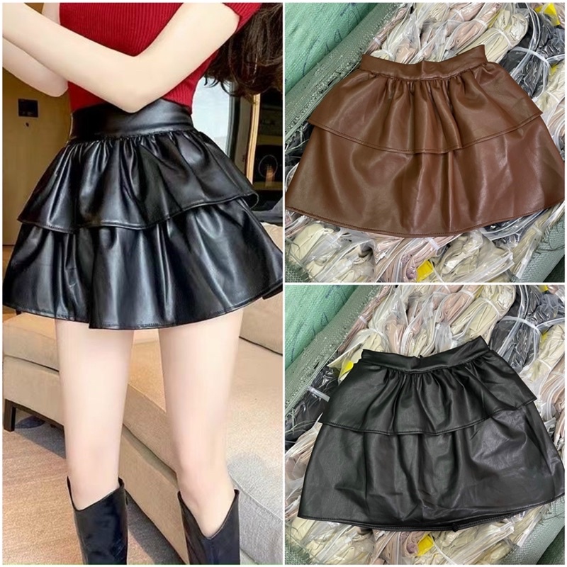 2-layer flared leather skirt, sexy short leather skirt (with underwear ...