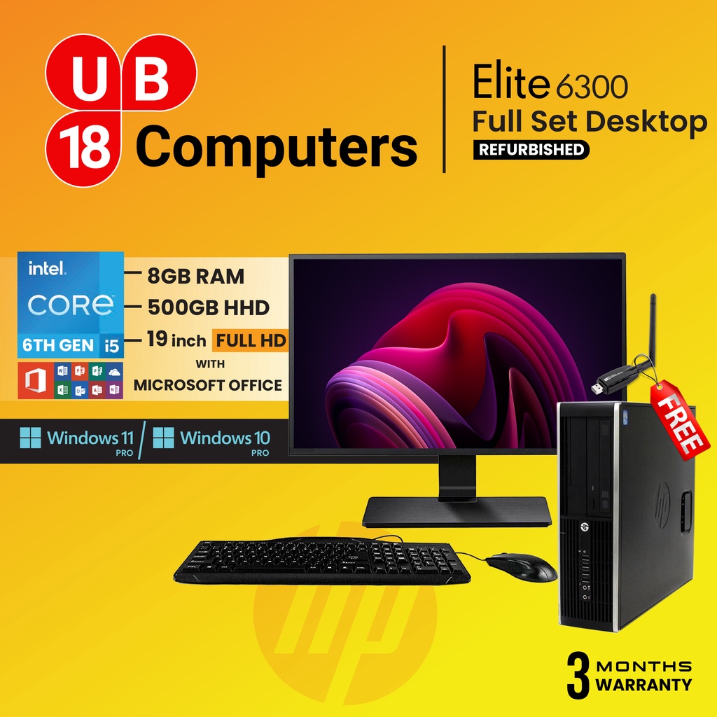 Hp Elite 6200 Full Set Desktop i5/ Win 10, MS Office, 19Inch Monitor (Free Wifi-Adaptor)