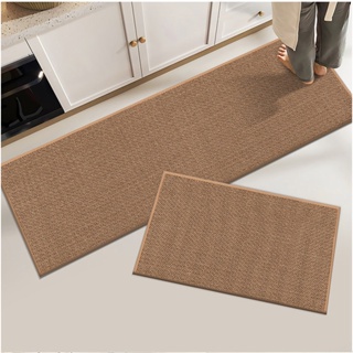 Linen Weave Kitchen Floor Mat Anti-slip Washed Rug Rubber Bottom Natural  Twill Flax Entry Door Long Carpet Oil-resistant Durable