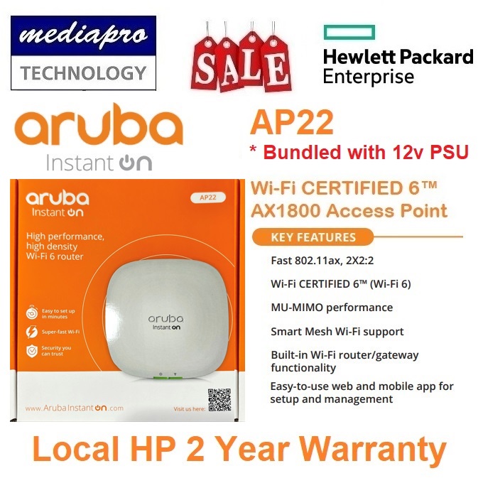 HP AP22 Aruba Instant On WiFi 6 AX1800 Smart Mesh Cloud Access Point ...