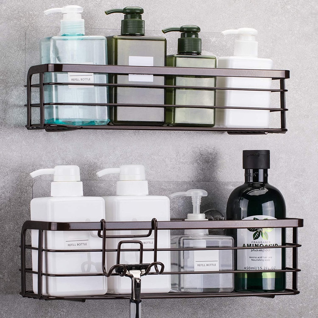 2-Pack Shower Caddy Basket Shelf with Hooks Stainless Steel for