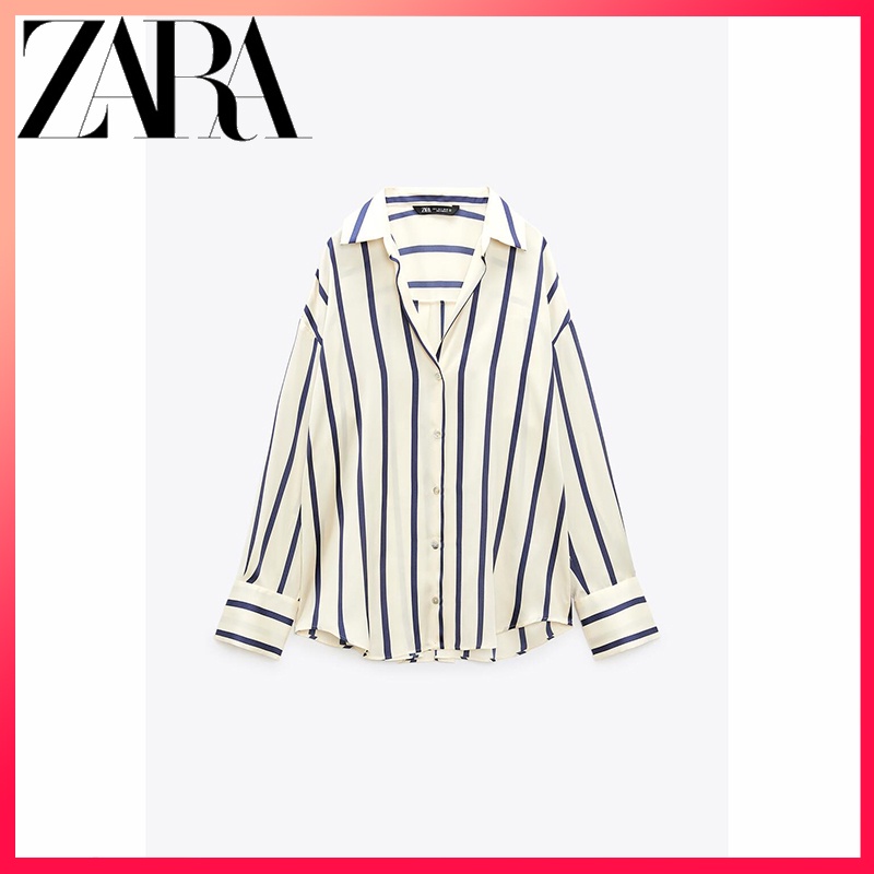 ZARA autumn and winter new women's clothing striped loose silk satin texture drape shirt
