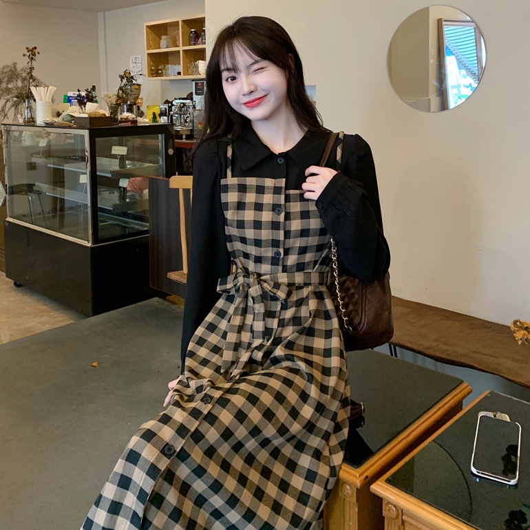 Beautiful Fake 2pcs Plaid Dress