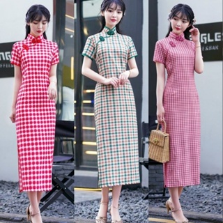 Female Cheongsam Chinese Traditional Short Sleeve Front Split