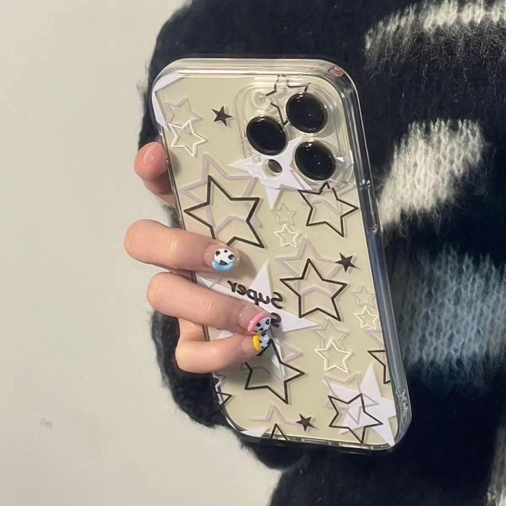VG-Phone Case ins Multiple Black White Hollow Stars Compatible iPhone14Promax Phone Cases xs/xr Transparent 14Pro Soft 13/14 7plus 8plus xsmax VGLG