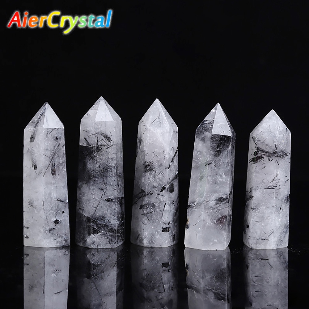 Natural Black Tourmaline Quartz Crystal Wand Obelisk Column Healing ...