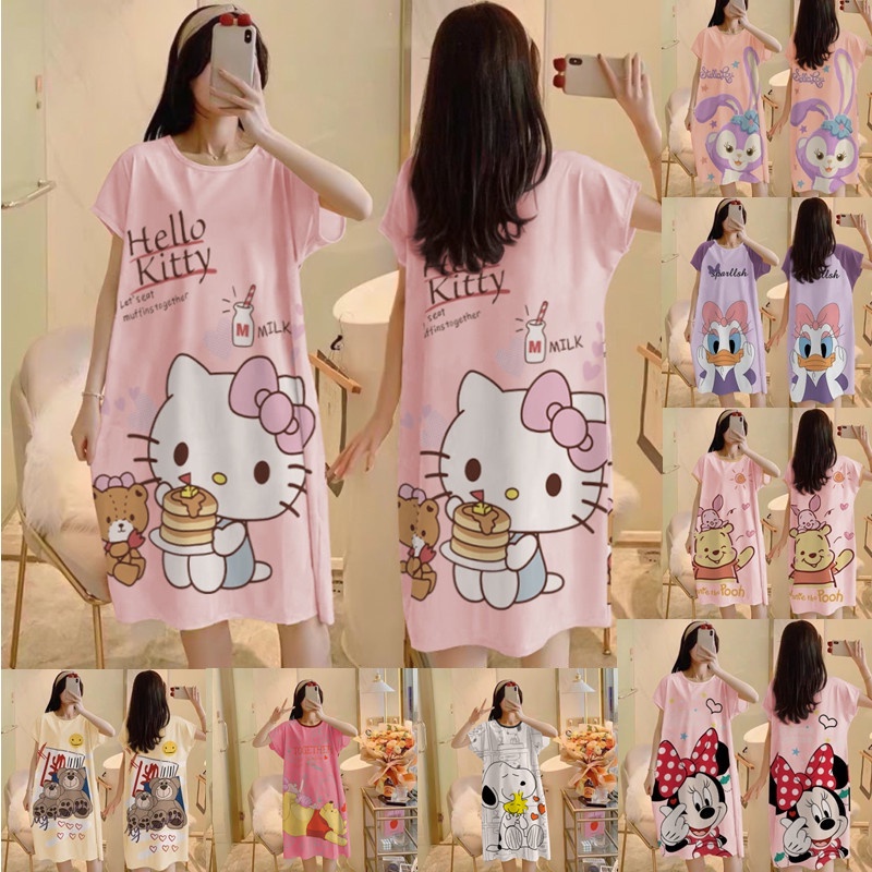 M-5XL Female Comfy Silk Women's Pyjamas Short Sleeve V-neck Cartoon  Sleepwear Pajamas for Women Baju Tidur