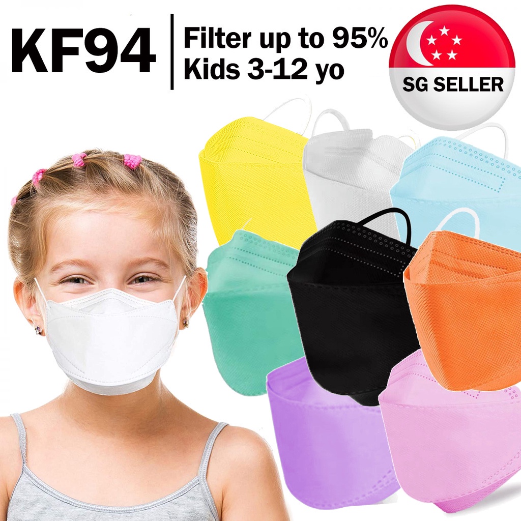 Korean Filter KF94 4 Ply Disposable 3D Face Mask BFE 95% SG STOCK 10 pcs per pack // Kids 3-12 years old // 4 Colors