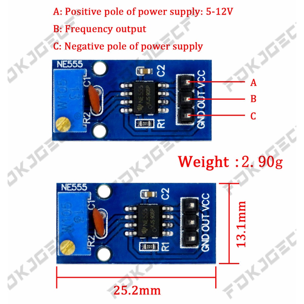 DC 5V 12V NE555 Adjustable Resistance Frequency Pulse Generator Module ...