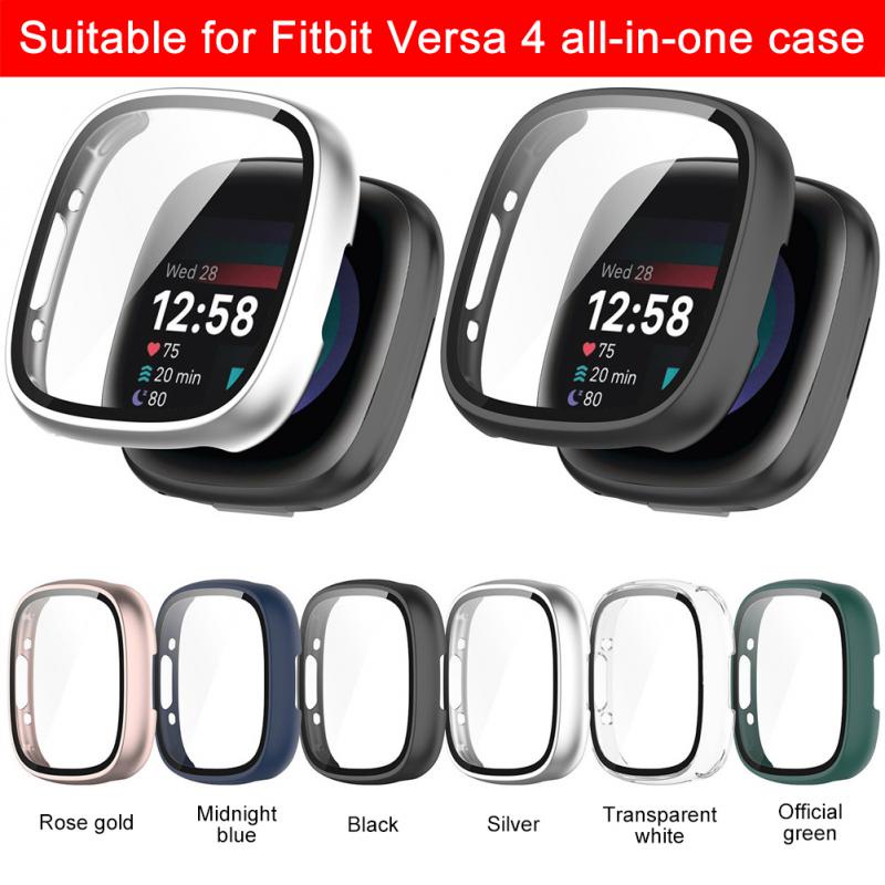 Screen Protector Case for Fitbit Versa 4 Sense 2 Smartwatch Full Coverage PC Protective Cover Washable Bumper Shell Versa4