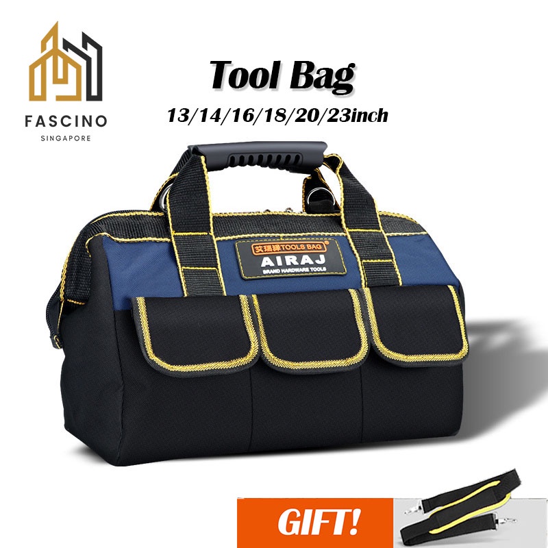 【SG】Tool Bag Wide Mouth Tool Tote Bag with Adjustable Shoulder Strap & External Pockets for Home DIY Tools Storage