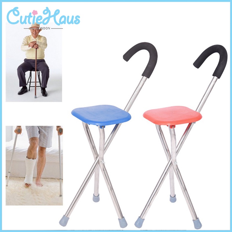 Cutiehaus Lightweight Bench Cane Crutches Chair Threelegged Folding