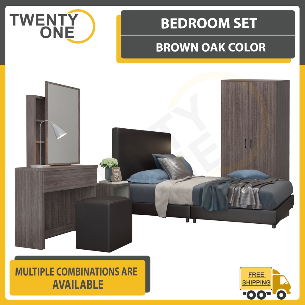 twentyone 5 pc bedroom set bed / wardrobe / dressing table / side
