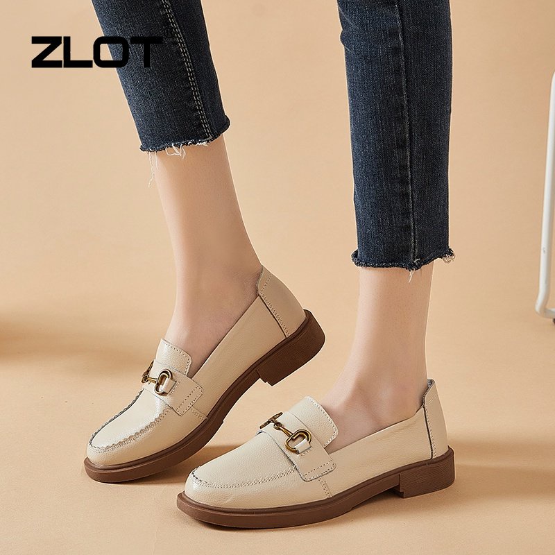 ZLOT Ready Stock British Style Women Lace up Work Shoes Low heel Leather Shoes Size 35 41 Height increasing Casual Loafers Shopee Singapore
