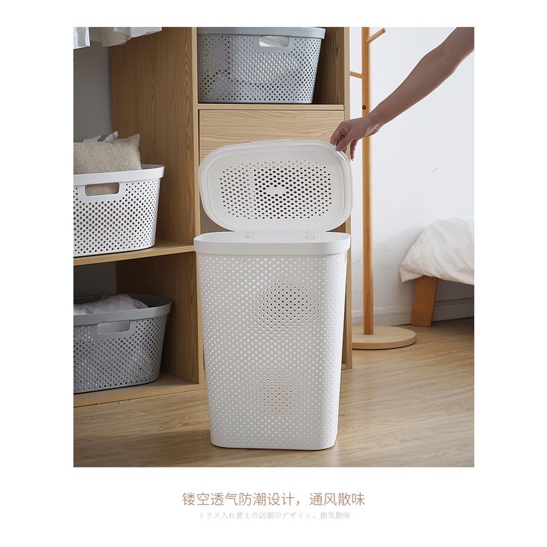 Laundry Basket Nordic Plastic Japanese Laundry Bucket with Lid