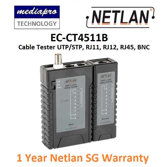 NETLAN EC-CT4511B Cable Tester UTP/STP, RJ11, RJ12, RJ45, BNC - 1 Year ...