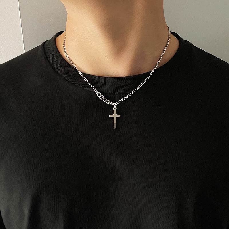 Mens black and deals silver cross necklace